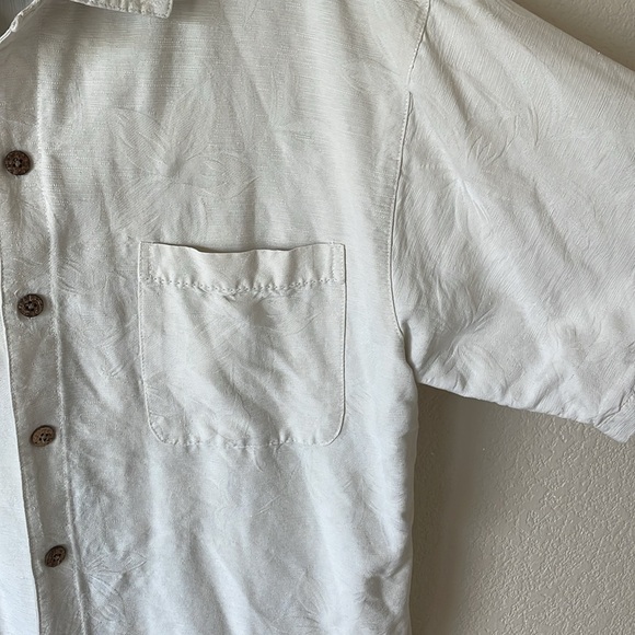 Island Shores 100% Silk Men’s Button Down Shirt L Hawaiian Neutral Cream Casual - Picture 5 of 12